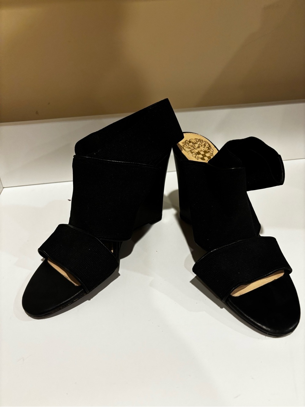 Vince Camuto Black Open-Toe Block Heel Mules
